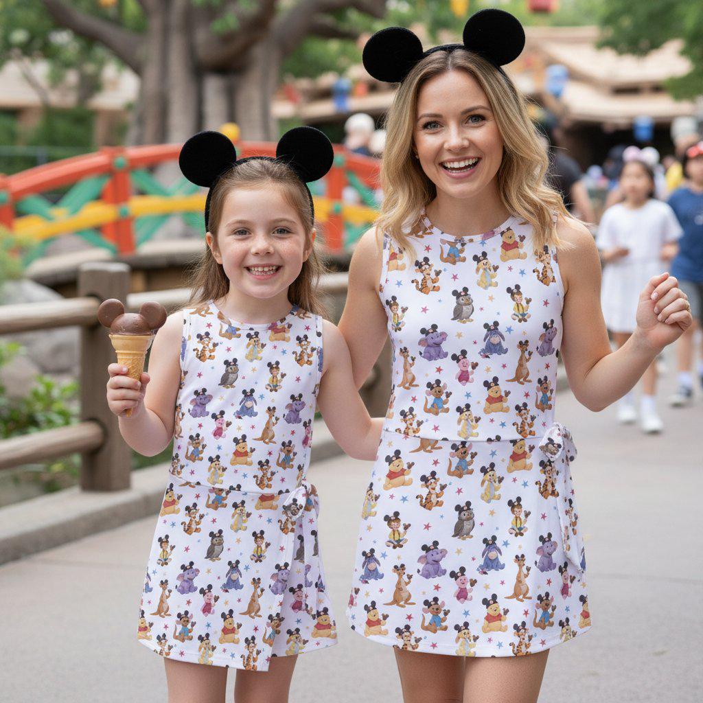 Winnie the Pooh Matching Mommy and Me Tennis Dress, Disney Mom and Daughter Outfits, Pooh Bear and Friends Apparel
