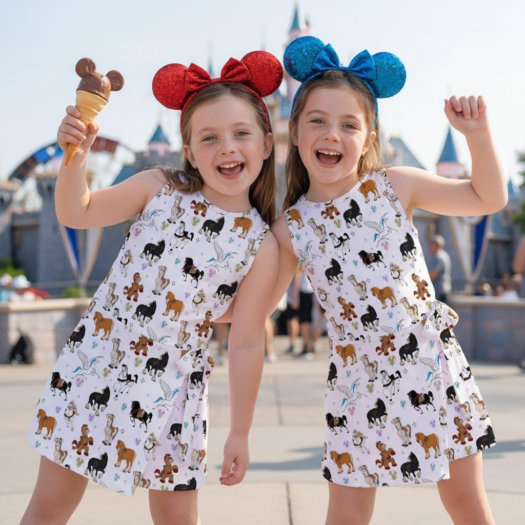 Disney Horses Matching Mother Daughter Dresses, Maximus Pegasus Bullseye Print Outfit, Horses Lover Gift