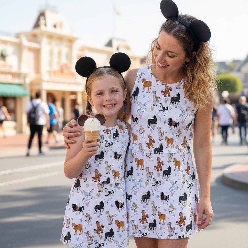 Disney Horses Matching Mother Daughter Dresses, Maximus Pegasus Bullseye Print Outfit, Horses Lover Gift