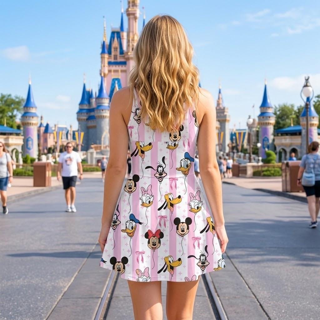 Disney Mickey and Friends Coquette Bow Stripe Tennis Dress Skirt, Disney Tennis Skirt, Disneyland Trip Outfits, Magical Kingdom Tennis Skirt