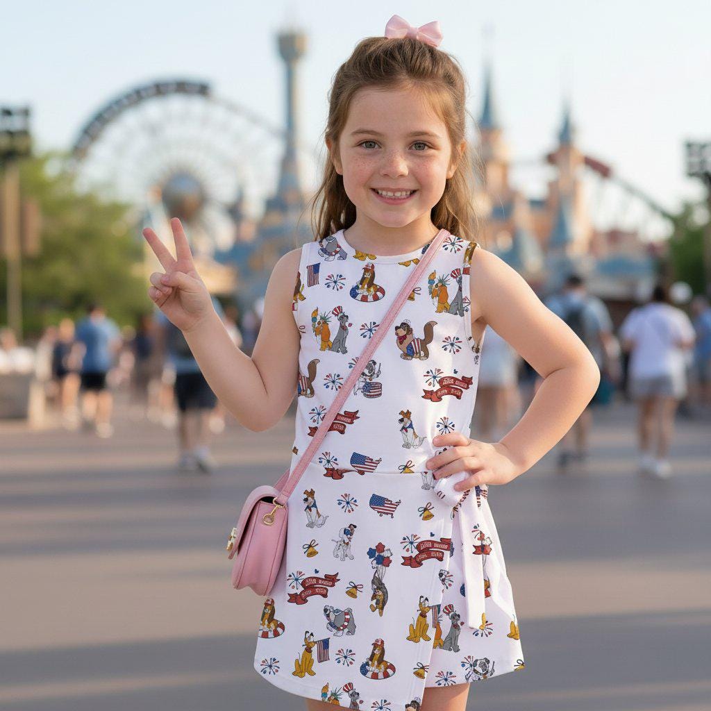 Patriotic Disney Dogs Girls Dress, 4th of July Semiquincentennial 250th Year Tennis Dress