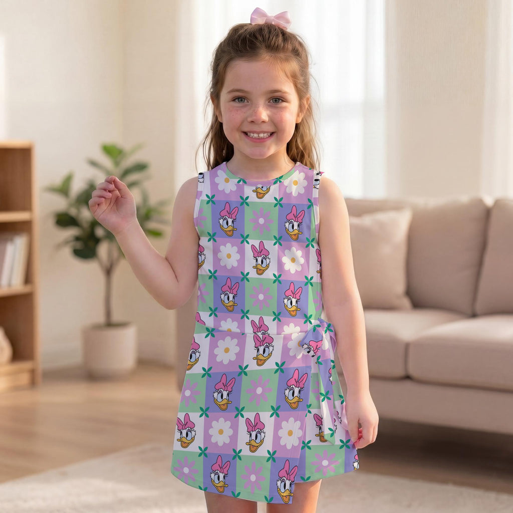 Disney Daisy Duck Tennis Dress, Kids Daisy Checkered Flower All-Over Print Dress