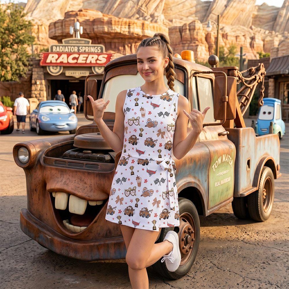 Disney Tow Mater Tennis Dress, Retro Rusty Tow Truck Mother Daughter Matching Outfit