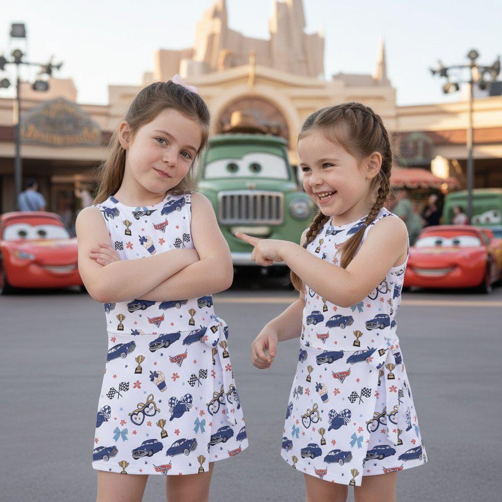 Coquette Bows Cars Doc Hudson Tennis Dress, Birthday Cars Family Dress, Disney Piston Cup Racing Skirt