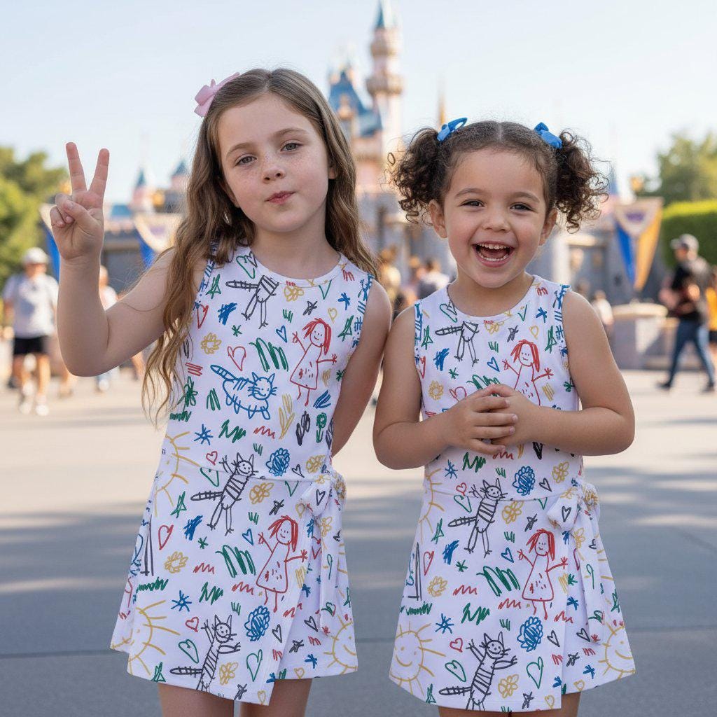 Colorful Doodle Print Tennis Dress, Hand Drawn Activewear Dress