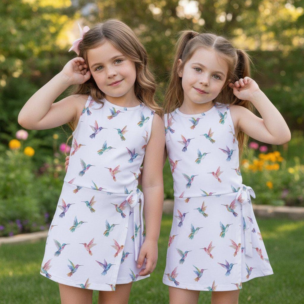 Watercolor Hummingbird Tennis Dress, Colorful Bird Print Activewear, Hummingbird Lover Gift
