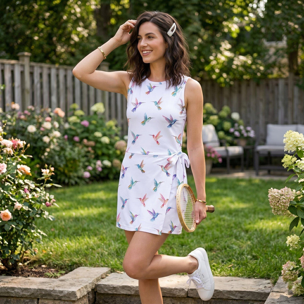 Watercolor Hummingbird Tennis Dress, Colorful Bird Print Activewear, Hummingbird Lover Gift