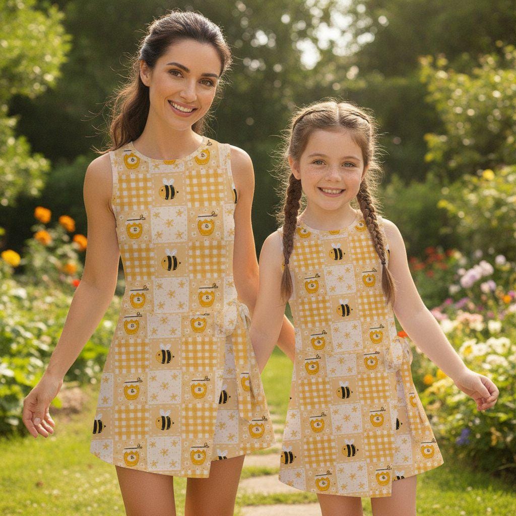 Sweet Honey Bee Tennis Dress, Yellow Gingham Checkered Bee Sports Dress, Bee Lover Gift
