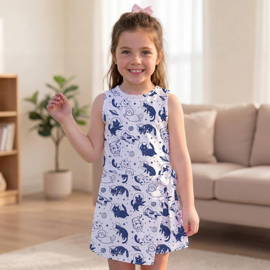 Space Cat Tennis Dress, Astronaut Cat Print Skort Activity Dress, Animal Lover Gift