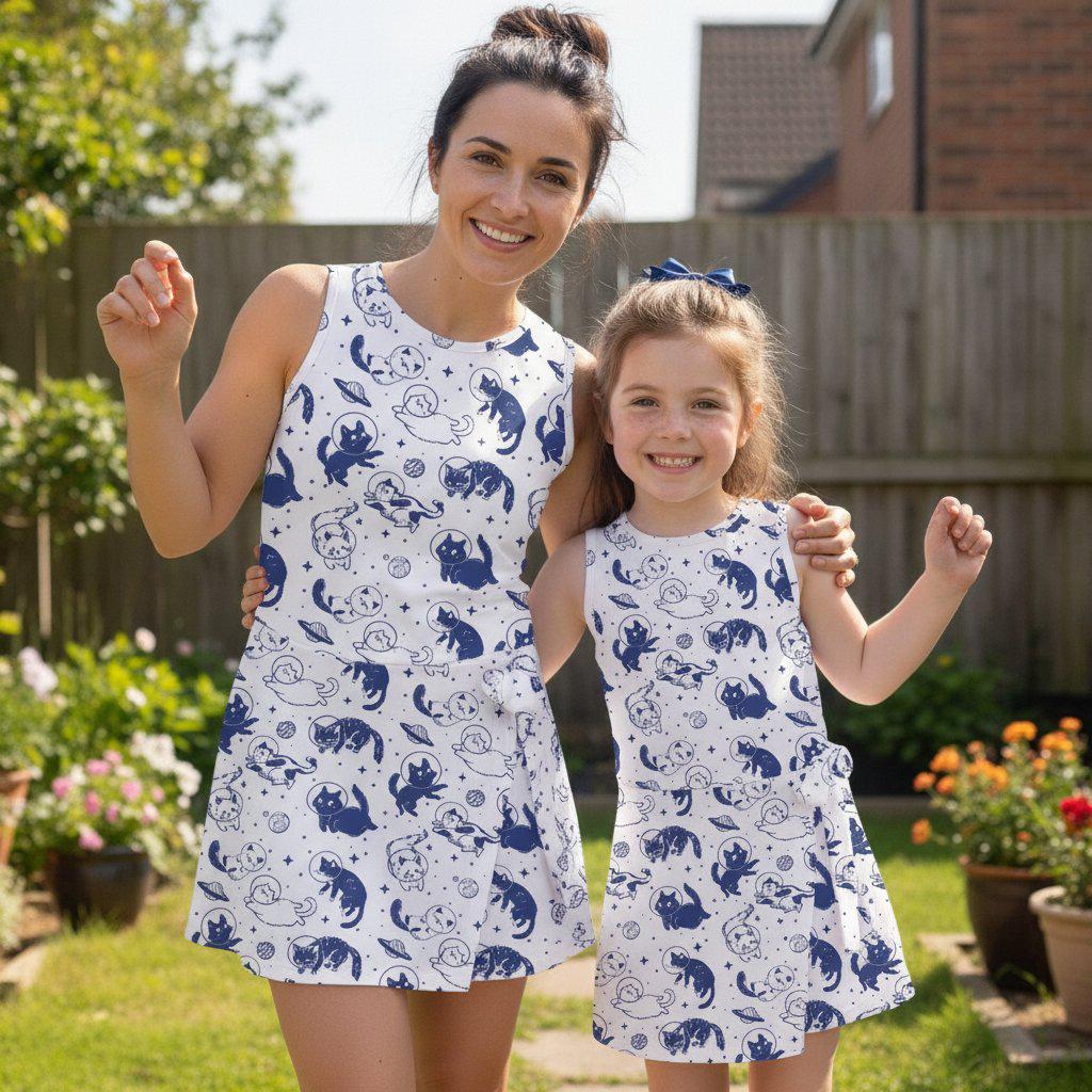 Space Cat Tennis Dress, Astronaut Cat Print Skort Activity Dress, Animal Lover Gift