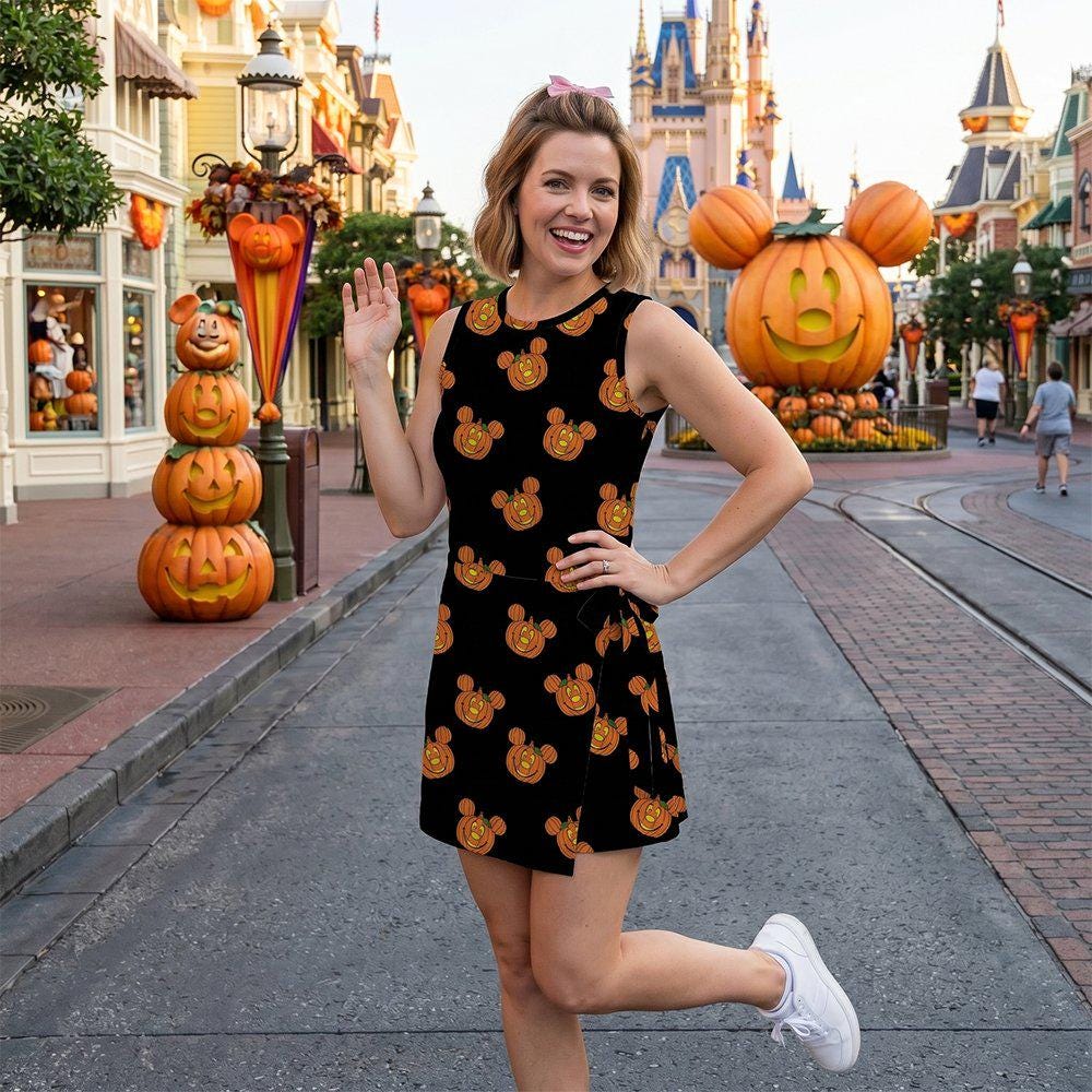 Mickey Mouse Pumpkin Tennis Dress, Spooky Mouse Ears Jack O Lantern Outfit