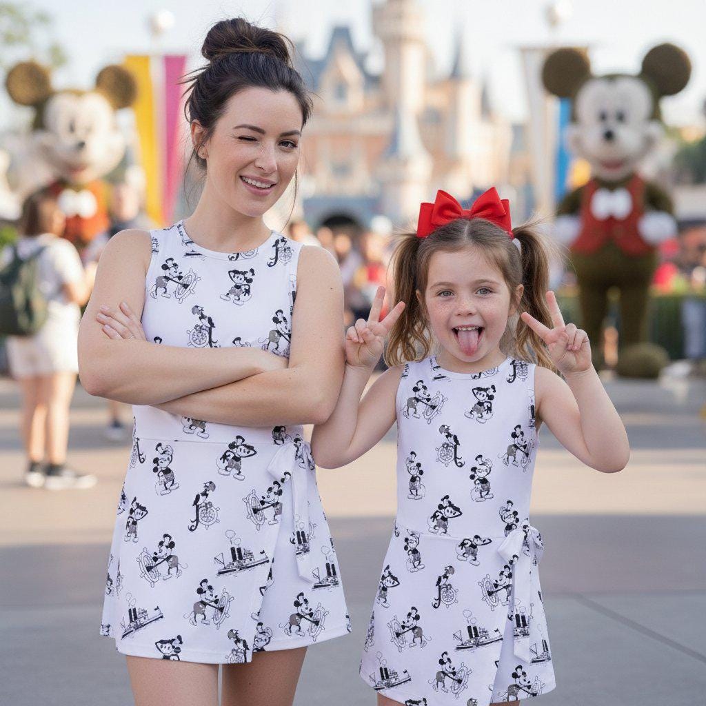 Steamboat Willie Mickey Mouse Tennis Dress, Black and White Mickey Nautical Dress