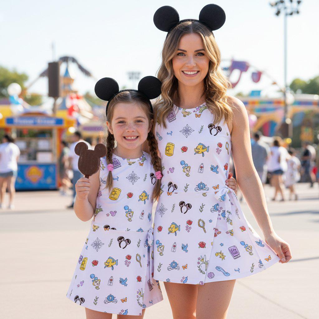 Magical Disney Princess Symbols Tennis Dress, Glass Slipper Enchanted Rose Magic Lamp Skort Dress