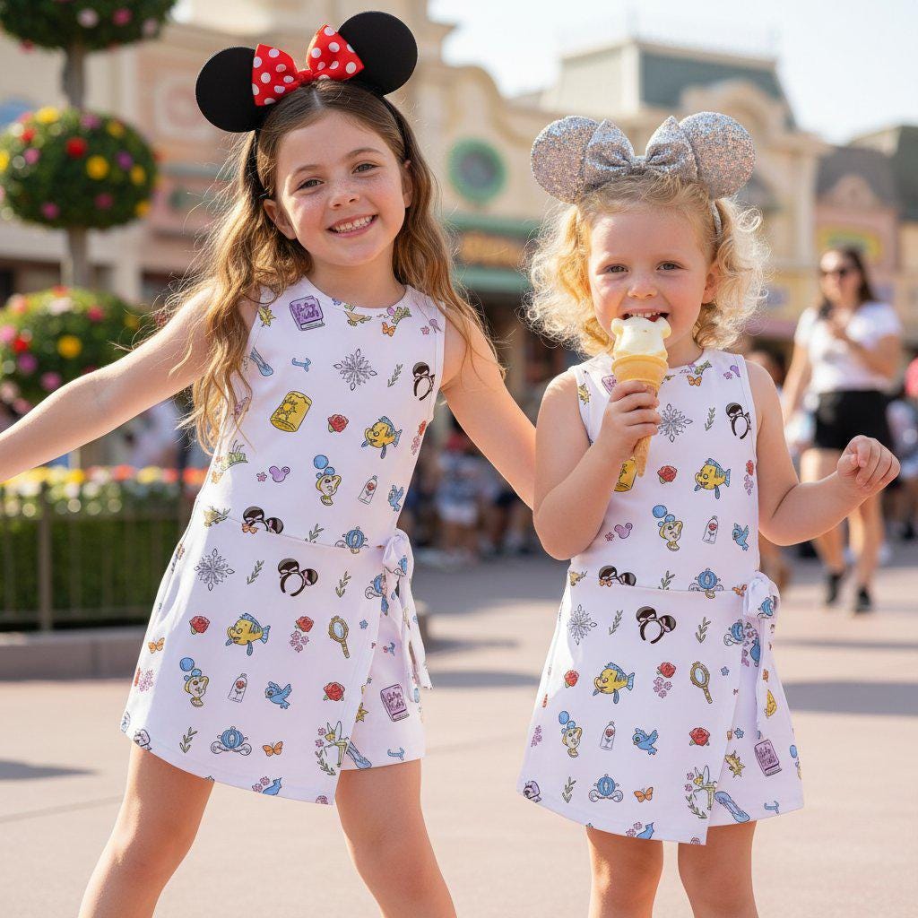 Magical Disney Princess Symbols Tennis Dress, Glass Slipper Enchanted Rose Magic Lamp Skort Dress