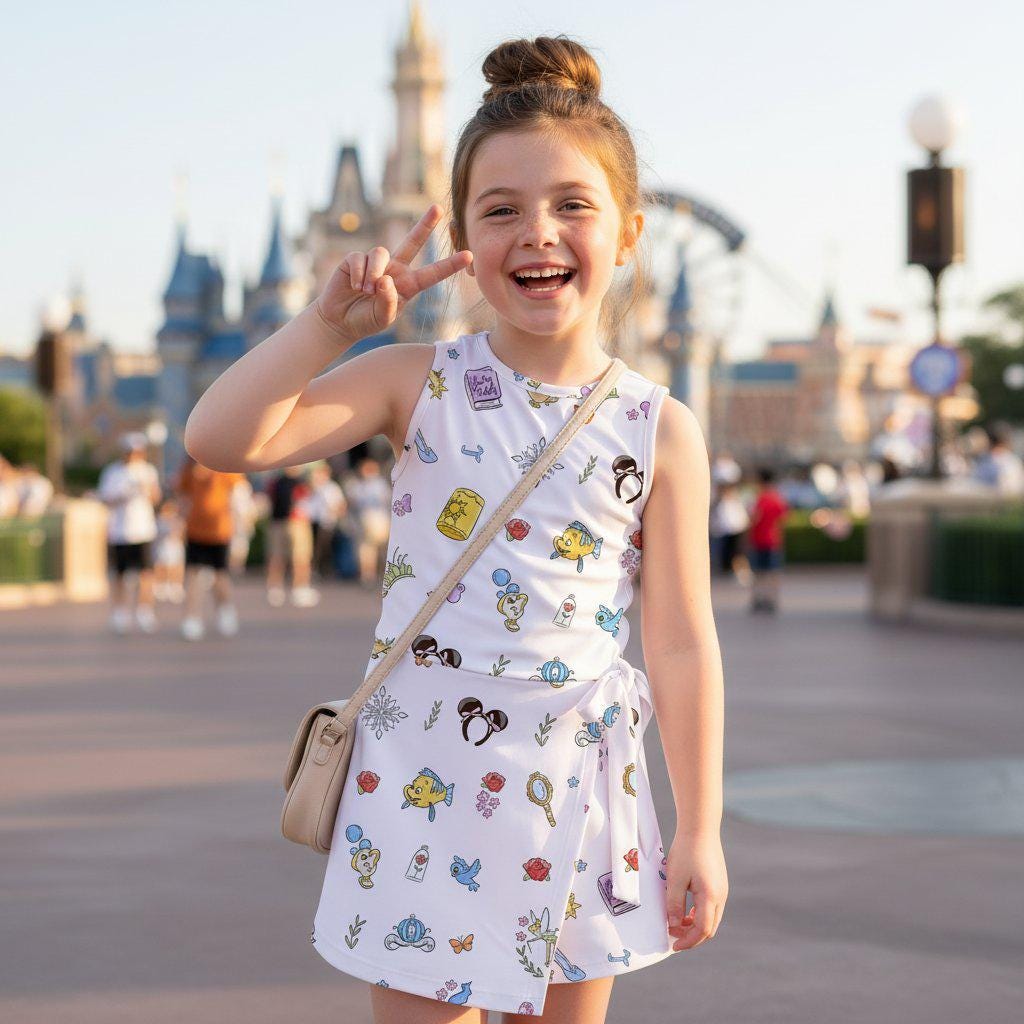 Magical Disney Princess Symbols Tennis Dress, Glass Slipper Enchanted Rose Magic Lamp Skort Dress