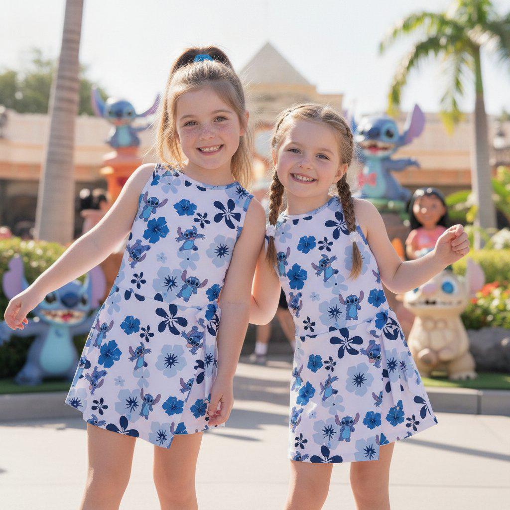 Stitch and Hibiscus Floral Tennis Dress, Tropical Disney Lilo Stitch Print Dress