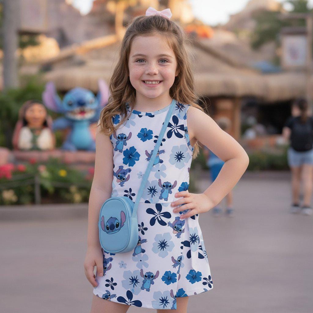 Stitch and Hibiscus Floral Tennis Dress, Tropical Disney Lilo Stitch Print Dress