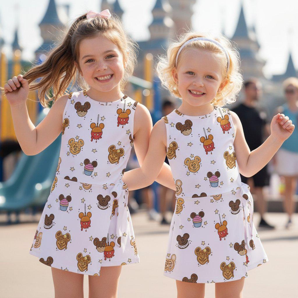 Mickey Mouse Food Pattern Tennis Dress, Disney Theme Snack Matching Dress Mommy and Me