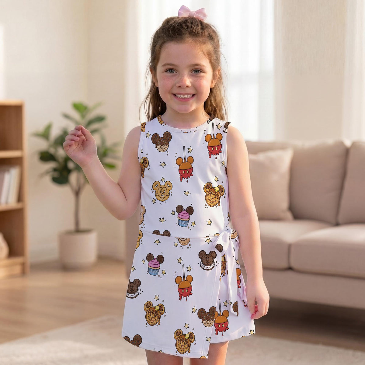 Mickey Mouse Food Pattern Tennis Dress, Disney Theme Snack Matching Dress Mommy and Me