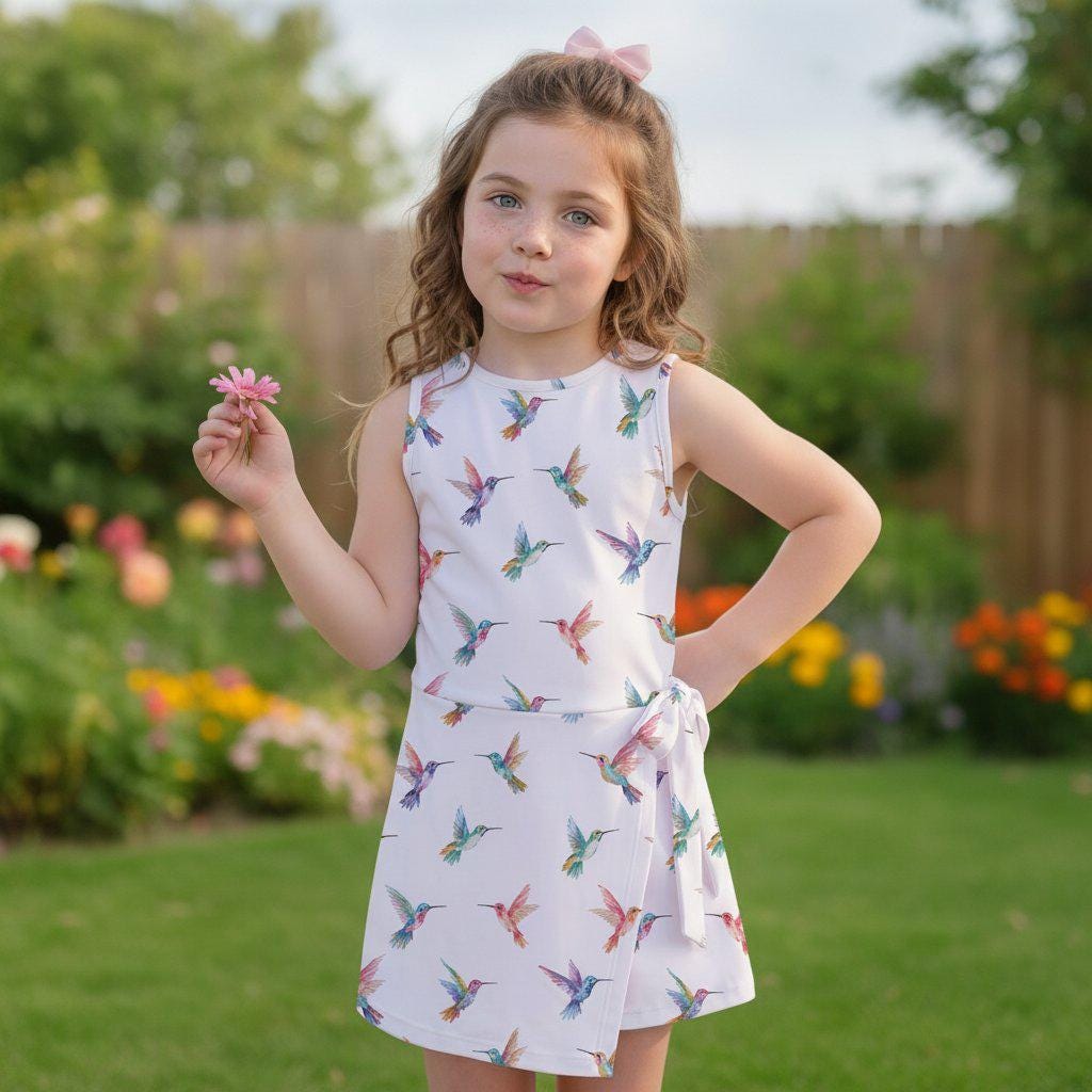 Watercolor Hummingbird Tennis Dress, Colorful Bird Print Activewear, Hummingbird Lover Gift