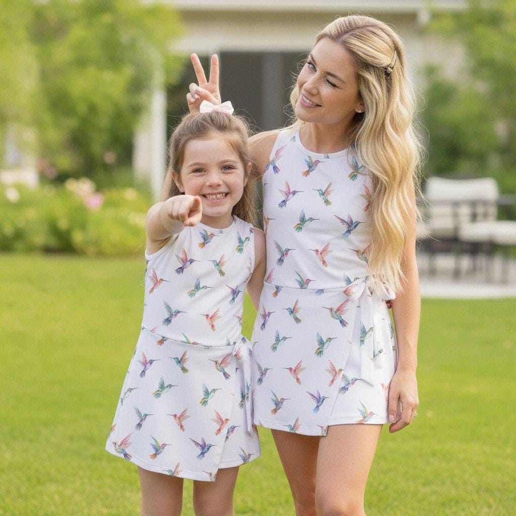 Watercolor Hummingbird Tennis Dress, Colorful Bird Print Activewear, Hummingbird Lover Gift
