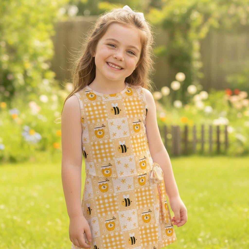 Sweet Honey Bee Tennis Dress, Yellow Gingham Checkered Bee Sports Dress, Bee Lover Gift