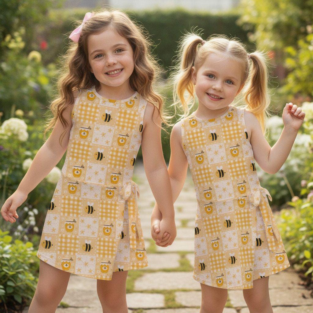 Sweet Honey Bee Tennis Dress, Yellow Gingham Checkered Bee Sports Dress, Bee Lover Gift