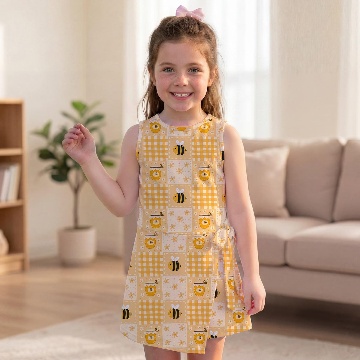 Sweet Honey Bee Tennis Dress, Yellow Gingham Checkered Bee Sports Dress, Bee Lover Gift