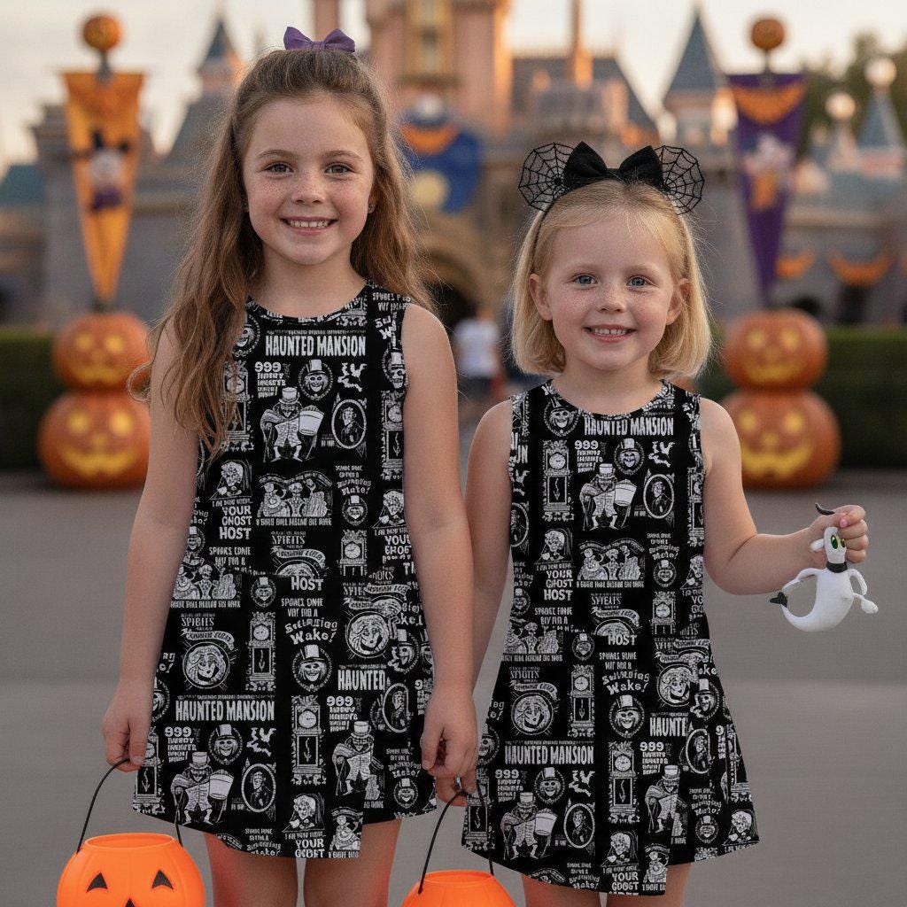 Welcome Foolish Mortals Haunted Mansion Girls Dress, Mickey Not So Scary Halloween Dress