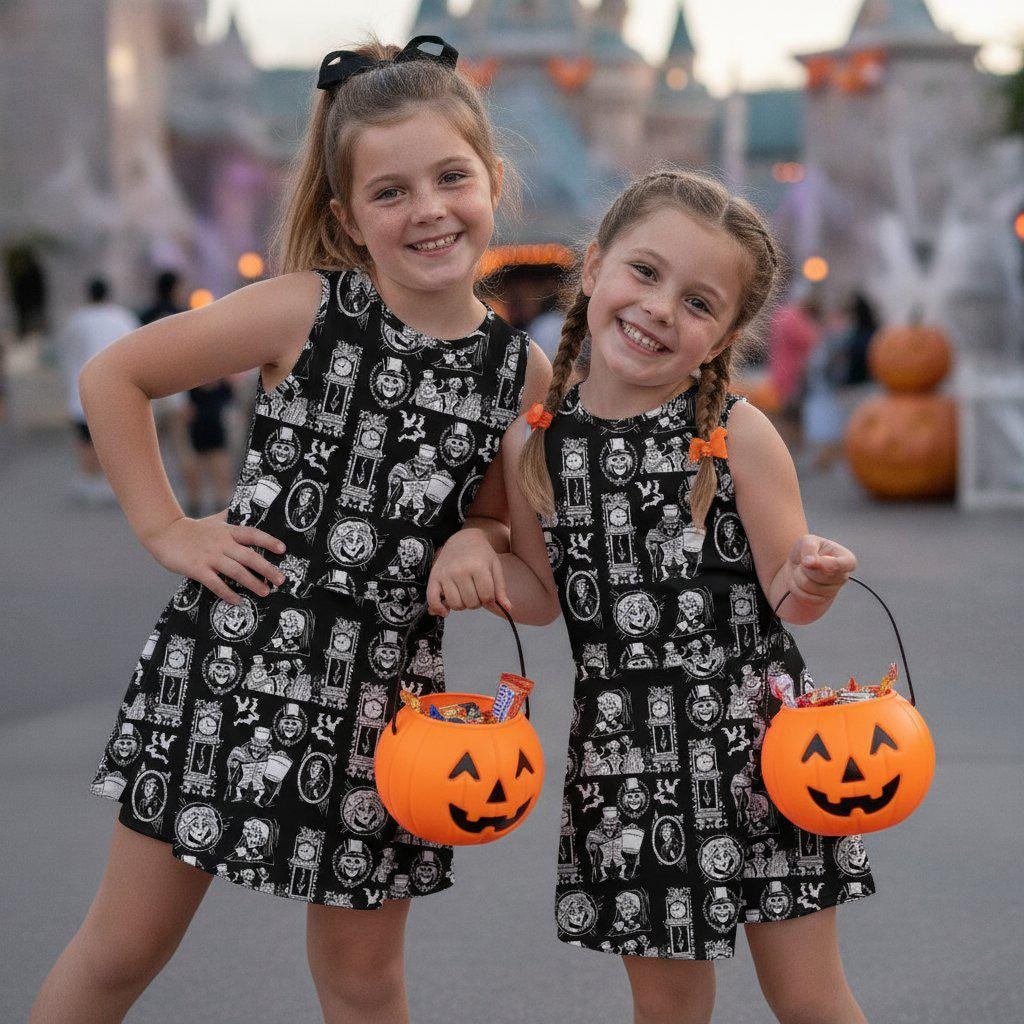 Haunted Mansion Girls Dress, Disney Spooky Halloween Skater Dress, 999 Happy Haunts Outfits
