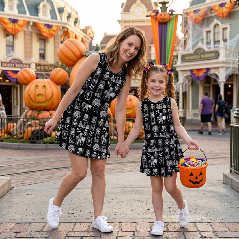 Haunted Mansion Girls Dress, Disney Spooky Halloween Skater Dress, 999 Happy Haunts Outfits