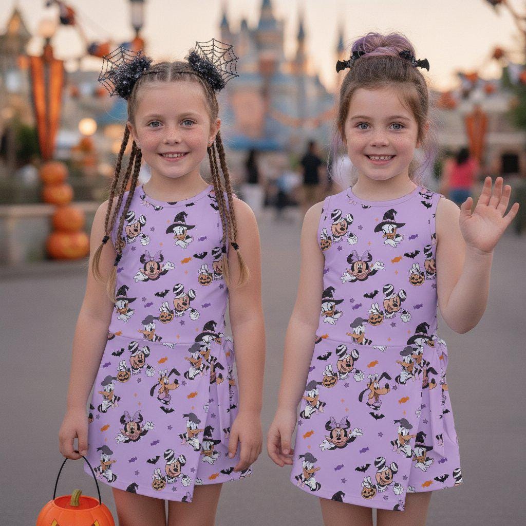 Mickey & Friends Halloween Girls Dress, Halloween Disney Character Pattern Tennis Dress, Spooky Season Witch Gift