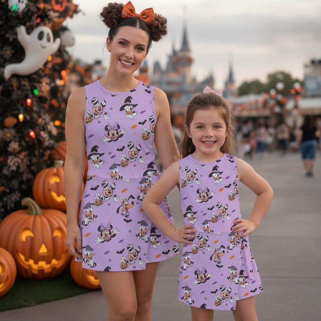 Mickey & Friends Halloween Girls Dress, Halloween Disney Character Pattern Tennis Dress, Spooky Season Witch Gift