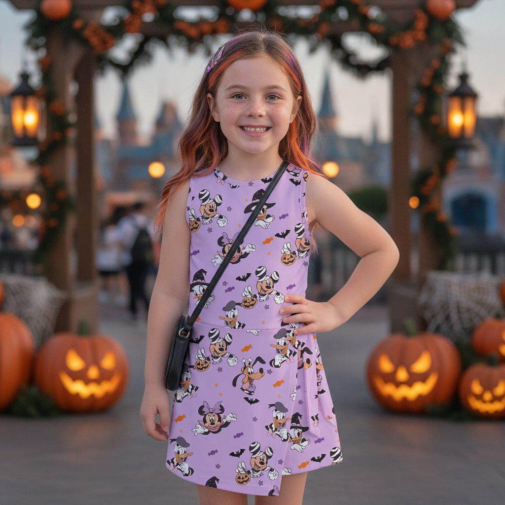 Mickey & Friends Halloween Girls Dress, Halloween Disney Character Pattern Tennis Dress, Spooky Season Witch Gift