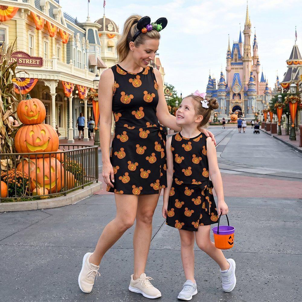 Mickey Mouse Pumpkin Tennis Dress, Spooky Mouse Ears Jack O Lantern Outfit