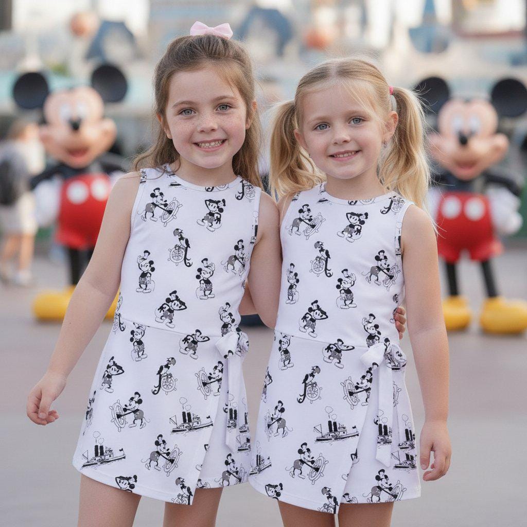 Steamboat Willie Mickey Mouse Tennis Dress, Black and White Mickey Nautical Dress