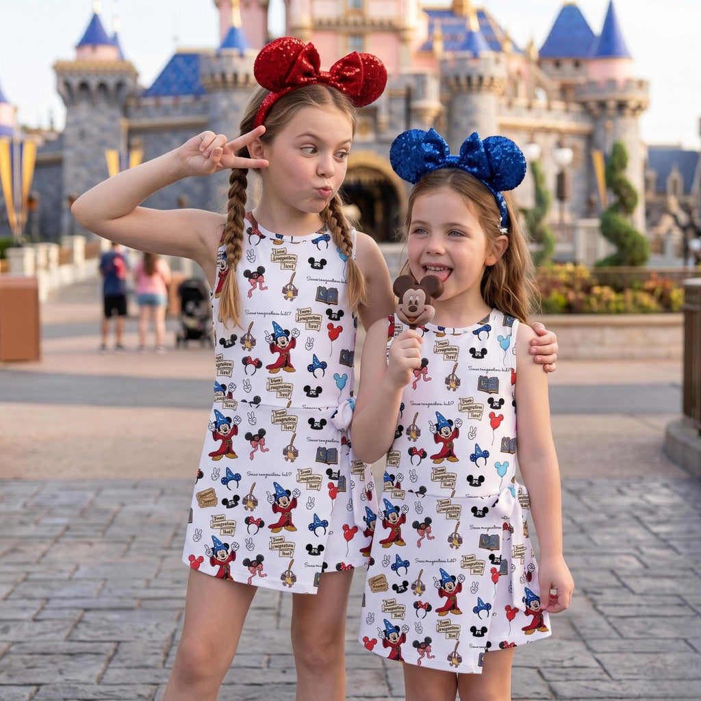 Mickey Some Imagination Huh Tennis Dress, Mickey Magic Broom Activewear Skirt, Mouse Ears Disney Girls Summer Skort