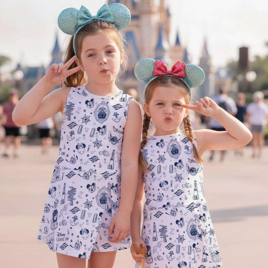 Disney Mickey Cruise Line Tennis Dress, Mickey Friends Ocean Pattern Activewear, Disney Friends Ship Wheel Skort