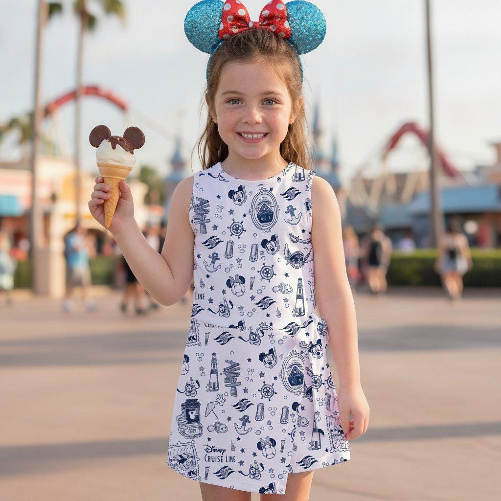 Disney Mickey Cruise Line Tennis Dress, Mickey Friends Ocean Pattern Activewear, Disney Friends Ship Wheel Skort