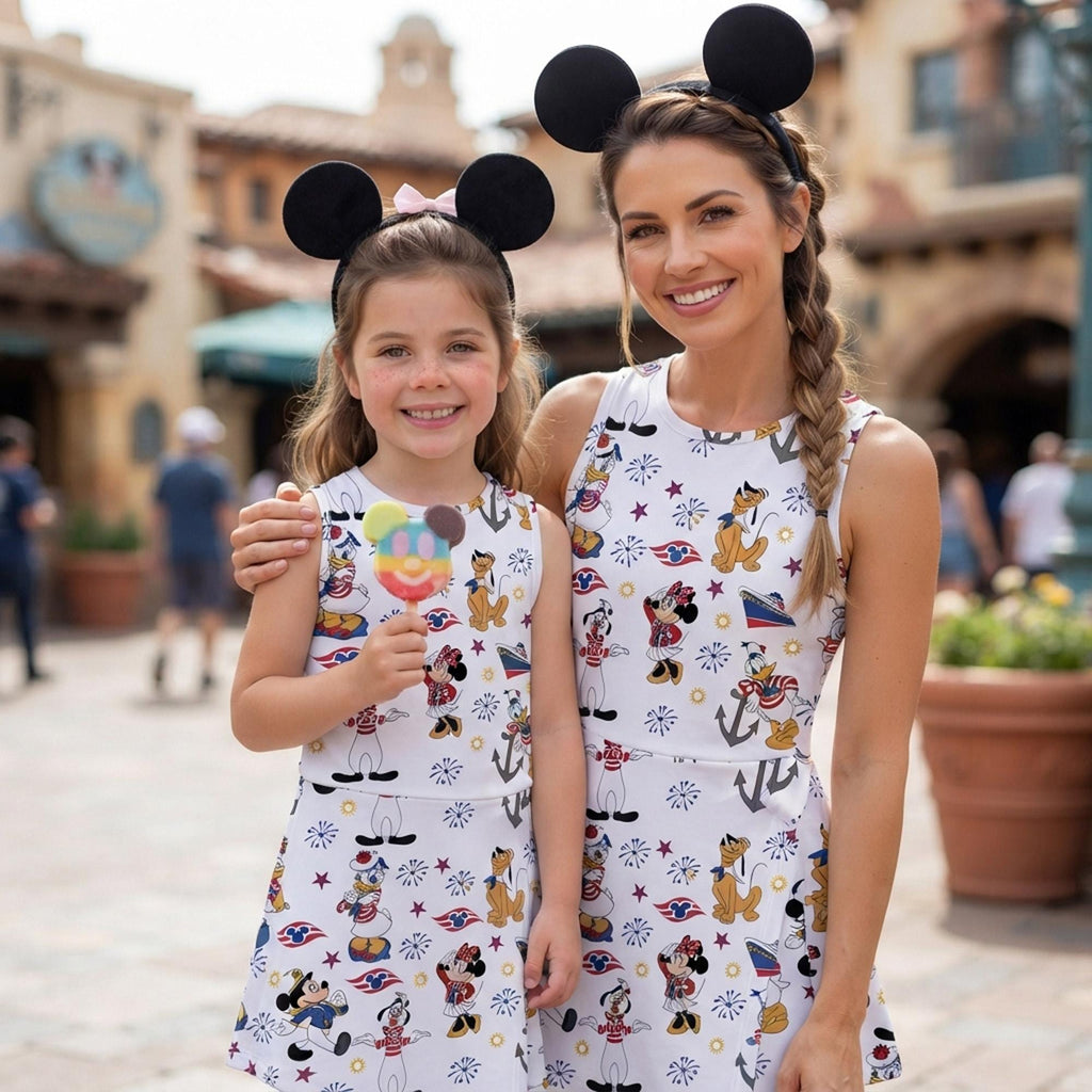 Mickey Cruise Line Tennis Dress, Mickey Minnie Sailor Pattern Activewear, Magical Kingdom Matching Dress Mom And Daughter