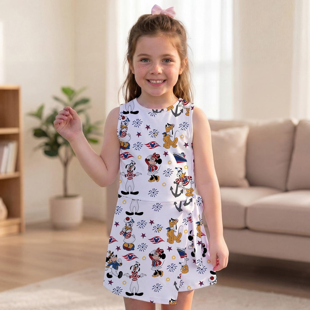Mickey Cruise Line Tennis Dress, Mickey Minnie Sailor Pattern Activewear, Magical Kingdom Matching Dress Mom And Daughter