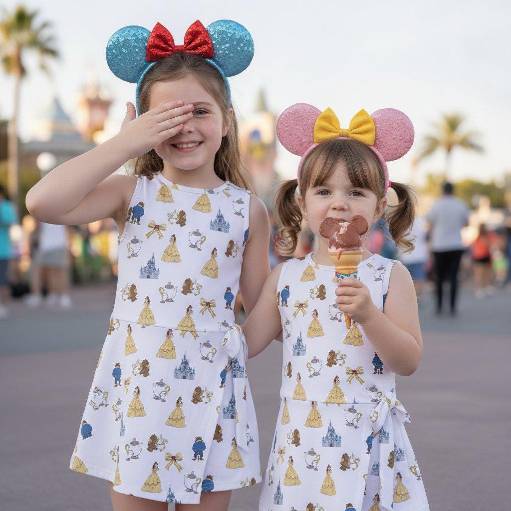 Disney Beauty And The Beast Tennis Dress, Belle Beast Castle Bow Girls Tennis Dress