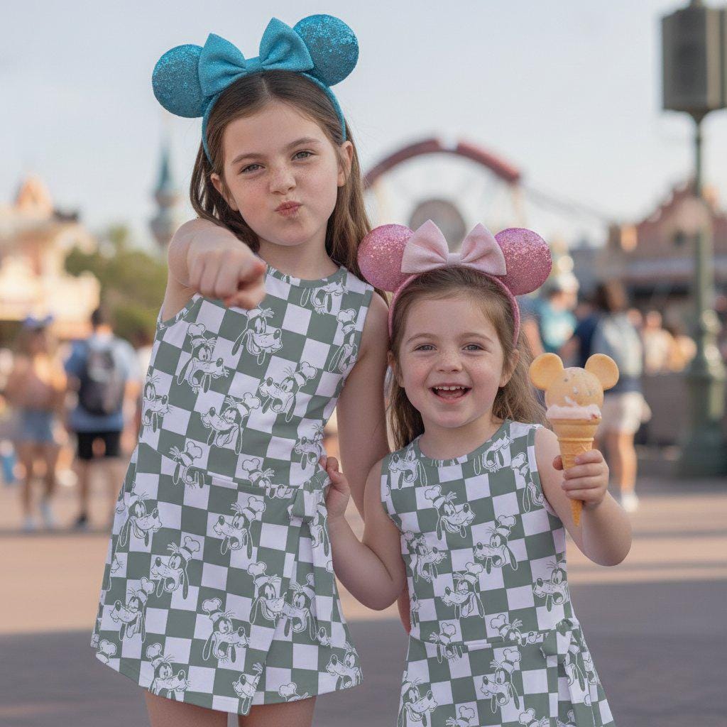 Disney Goofy Checkered Pattern Tennis Dress, Disneyland Goofy Caro Pattern Activewear Skirt