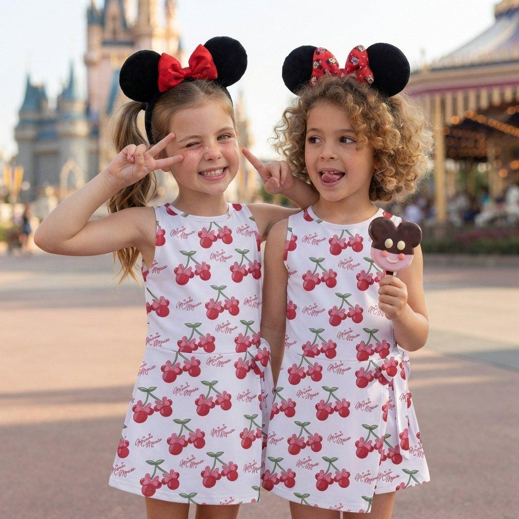 Minnie Mouse Cherry Tennis Dress, Disney Mickey Friends Activewear, Cherry Bow Pattern Matching Girl Skirt