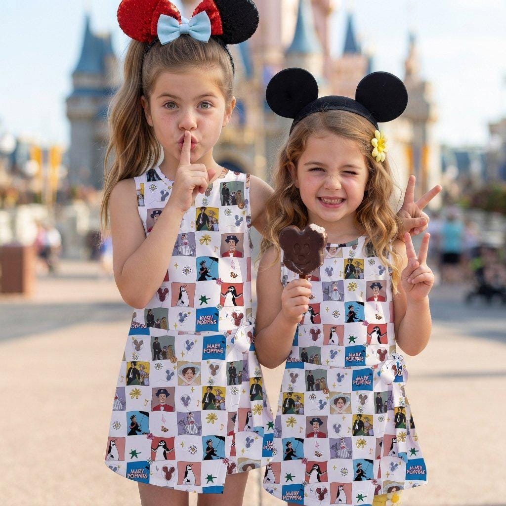 Disney Mary Poppins Tennis Dress, Disney Musical Movie Pattern Activewear, Mary Poppins Checkered Pattern Matching Skirt