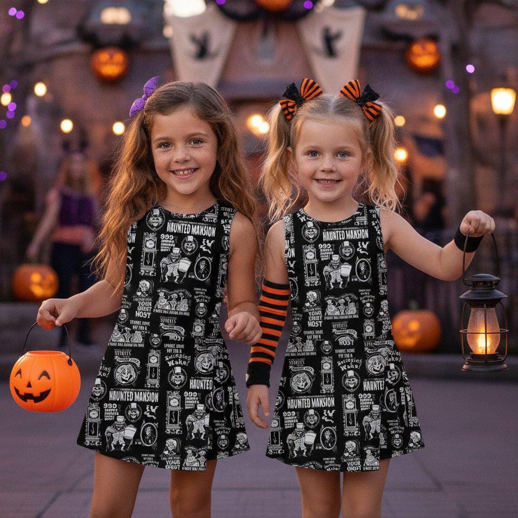 Welcome Foolish Mortals Haunted Mansion Girls Dress, Mickey Not So Scary Halloween Dress
