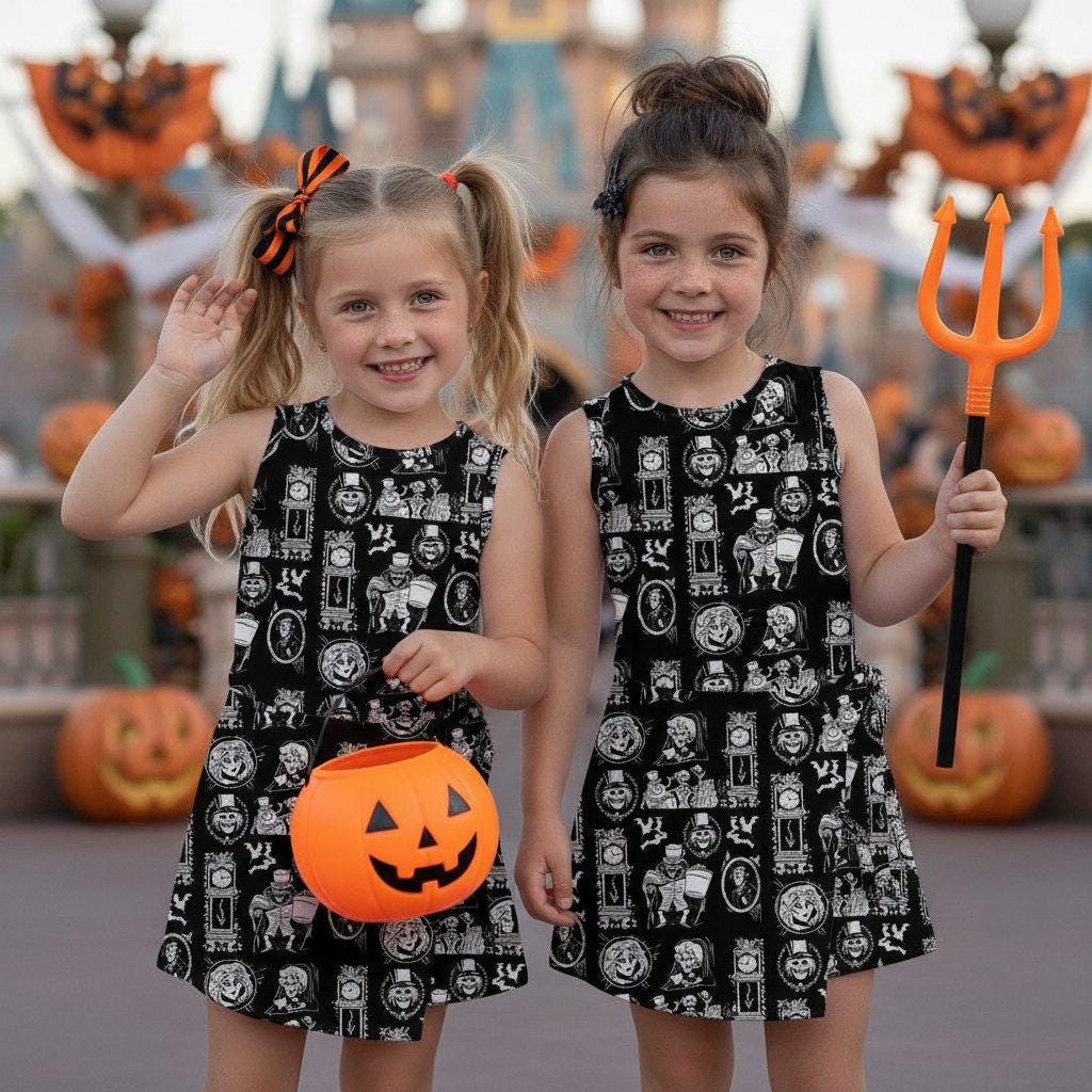 Haunted Mansion Girls Dress, Disney Spooky Halloween Skater Dress, 999 Happy Haunts Outfits
