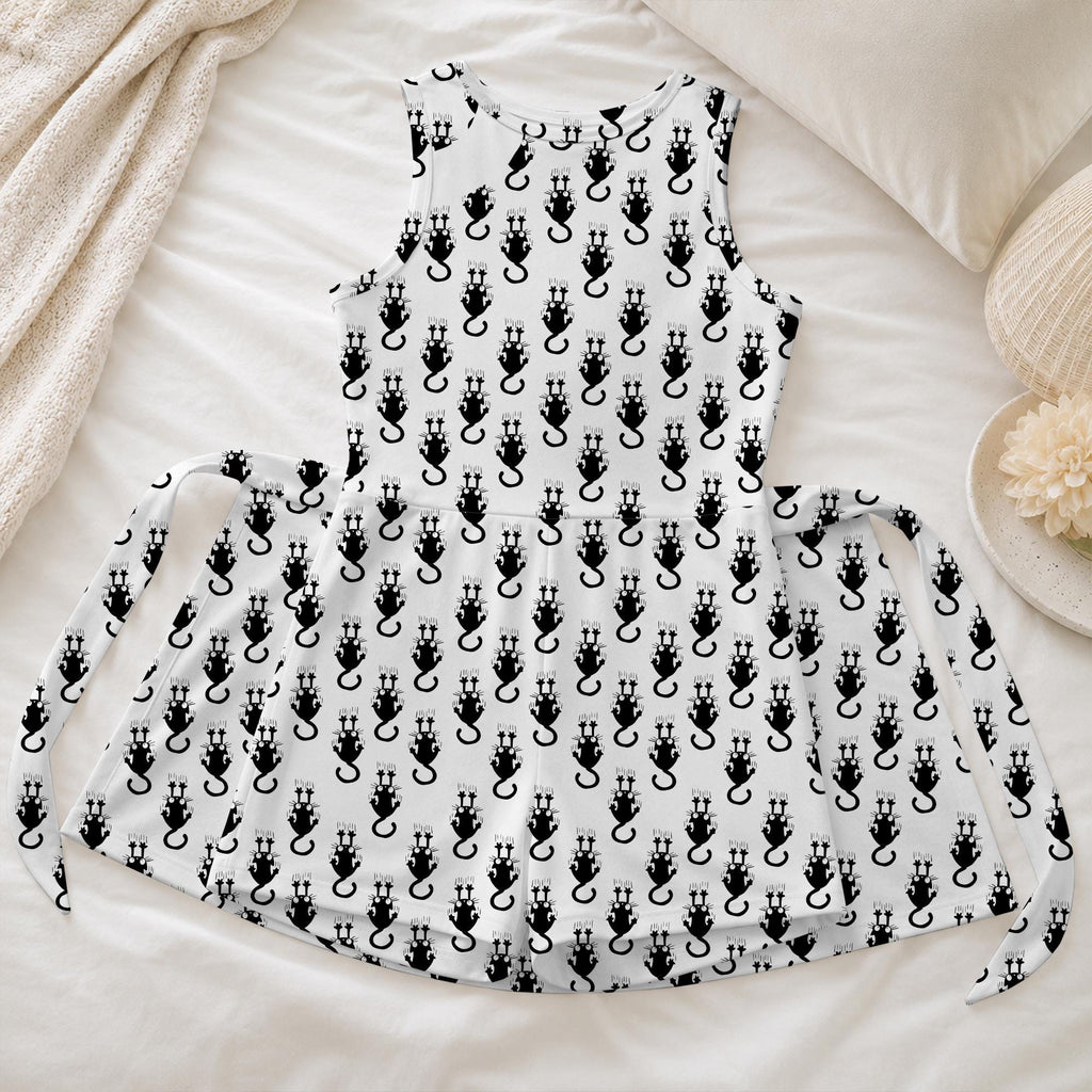 Funny Clawing Cat Tennis Dress, Spooky Cute Black Kitty Activewear, Falling Black Cat Pattern Matching Skirt