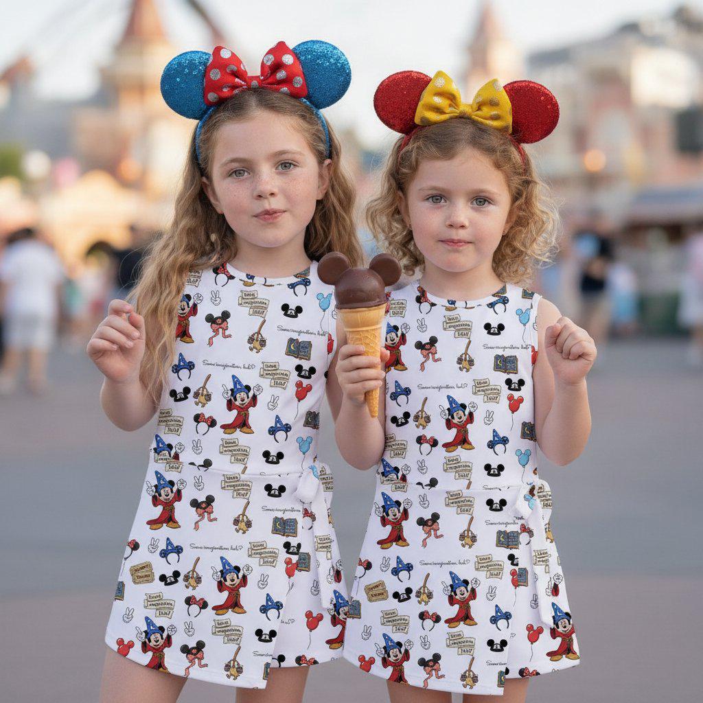 Mickey Some Imagination Huh Tennis Dress, Mickey Magic Broom Activewear Skirt, Mouse Ears Disney Girls Summer Skort