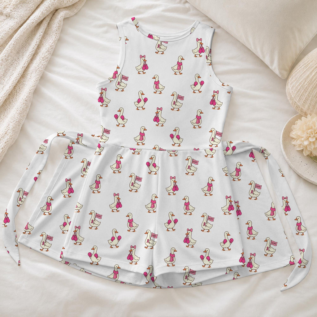 Pink Ribbon Duck Tennis Dress, Breast Cancer Awareness Skirt, Cute Hope Goose Pattern Activewear For Survivor